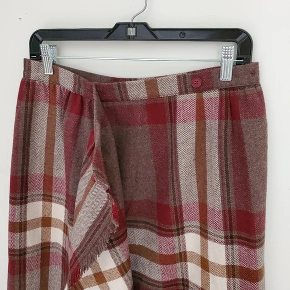 Vintage ILGWU Wool Blend Berry & Brown Wrap Skirt Size 12 - Picture 7 of 8